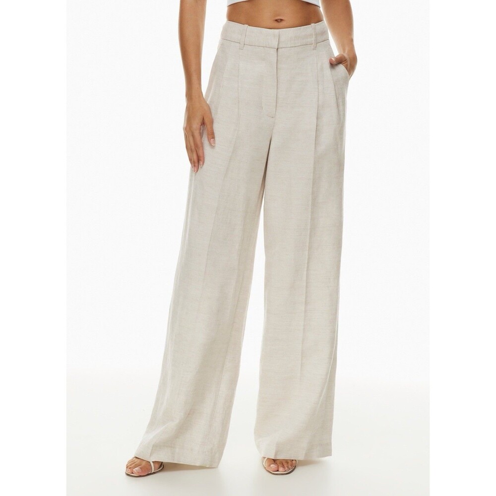 Wilfred Linen Women's Beige Wide Leg Pleated Dress Pants Pockets Lyocell Linen - Picture 3 of 10